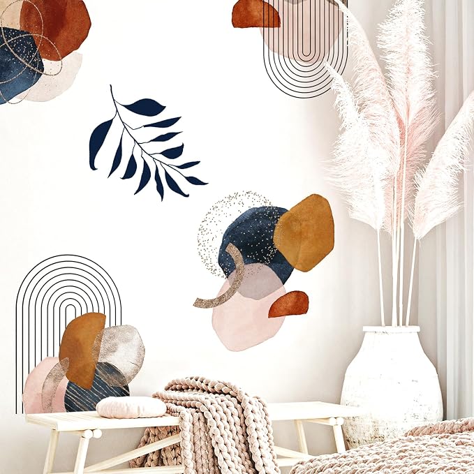 Boho Mid-Century Modern Wall Decals Peel and Stick, Large Archs Abstract Vinyl Wall Stickers, Removable Leaves Plants Home Decor Art for Bedroom Living Room Classroom Office - Image 8