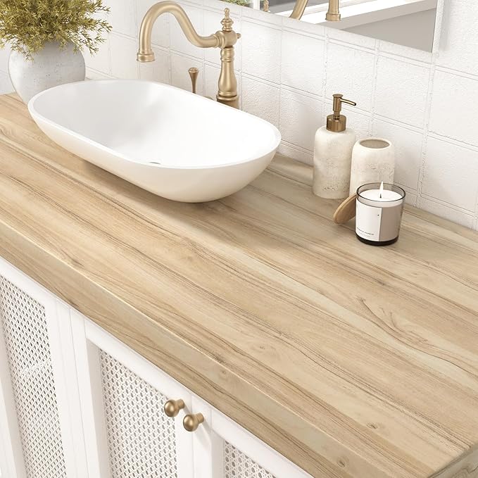 WESTICK Light Wood Grain Contact Paper Peel and Stick Countertop Waterproof | Wood Vinyl Wrap Wallpaper Self Adhesive Kitchen Countertop Contact Paper for Cabinets Drawers Desk Table Walls 15.75"x78" - Image 3