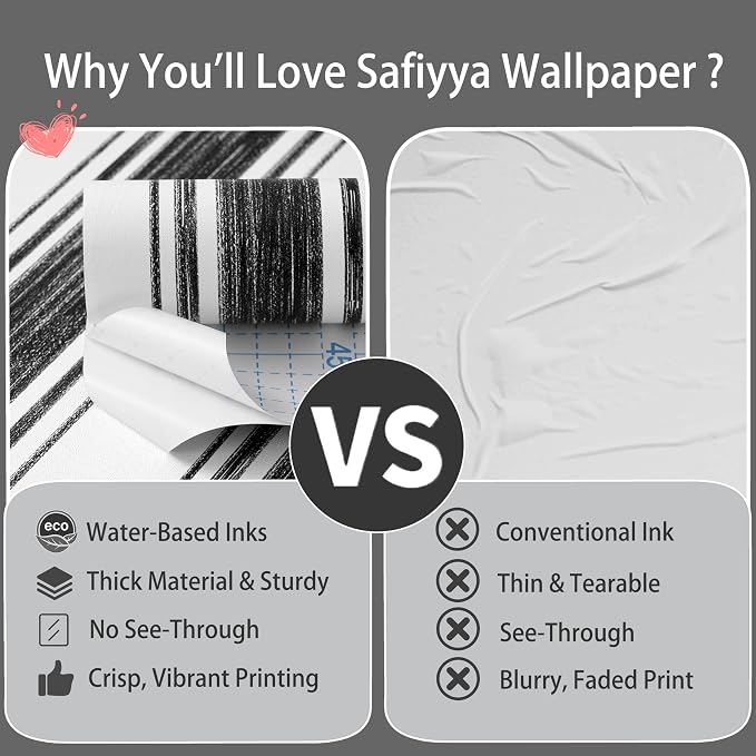 Safiyya Black and White Wallpaper Peel and Stick 17.3"×393" Hand-Painted Striped Contact Paper Modern Wall Paper Vinyl Self Adhesive Removable Wallpaper for Bedroom and Bathroom Kitchen - Image 6