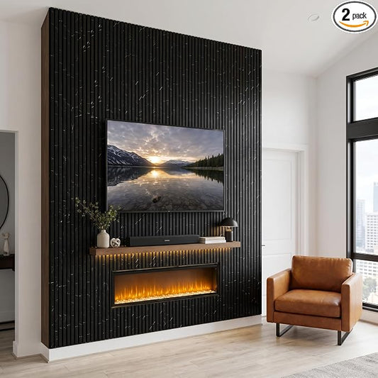 Wood Slat Acoustic Panels, 94.5x12.6 Inch, Black Marble, 2 PCS | (16.5ft²) 3D Wall Panels, Interior Wall Decor Noise Cancelling, Fluted Sound Absorbing Panel for Office,Home,Theater,Studio by TREKATLAUTO
