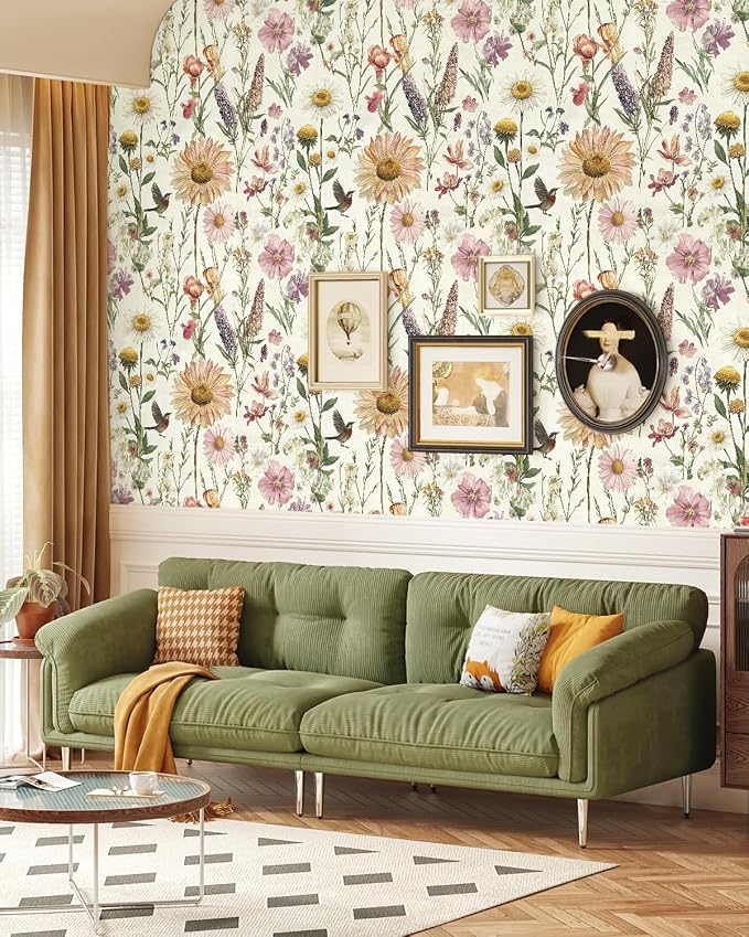 Livebor Floral Peel and Stick Wallpaper for Bathroom 16.9inch x 590.5inch | Floral Bird Contact Paper Vintage Flower Wallpaper Peel and Stick Self Adhesive Waterproof Flower Decorative Wall Paper Vinyl - Image 3