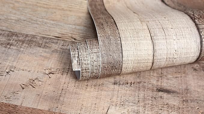 Yun-aeon 17.3"x 1200"Natural Wood-Cinnamon Wood Contact Paper Peel and Stick Wallpaper Self Adhesive Removable Vintage Faux Wood Wall Paper Plank Shelf Home Decoration Kitchen Counter Cover Use | 17.3"x 1200"Self Adhesive Removable Vintage Faux Wood Wa... - Image 6