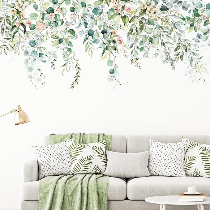 Zonon 6 Pcs Flower Wall Decals Peel and Stick Sticker, Greenery | Vinyl Removable Wall Stickers & Mural, Greenery Wall Decals, Green Leaves Decor for Bedroom, Living Room, Nursery - Image 4