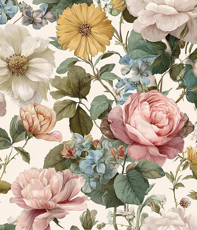 Orainege Vintage Floral Peel and Stick Wallpaper for Bedroom | 16.9inx118.1in Floral Contact Paper Self Adhesive Wallpapers for Bathroom Nursery Cabinets Decor Vinyl Roll by Orainege