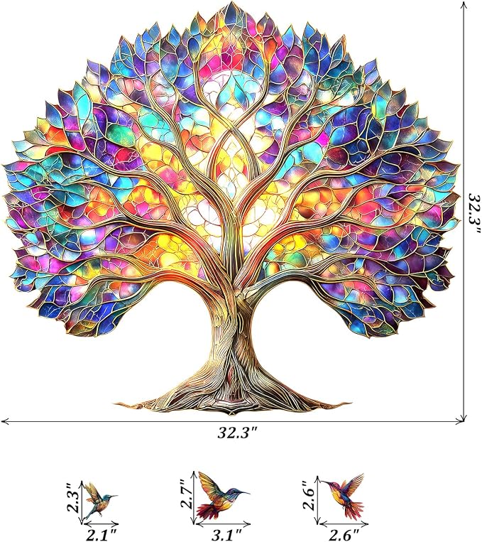 Stained Glass Tree of Life Birds Peel and Stick Wall Decals Decor Stickers | Vibrant colorful hummingbirds tree leaves roots removable vinyl wall art & murals for bedroom living room classroom office - Image 2