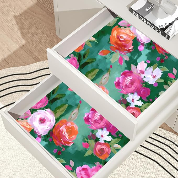 BOKEBEVE Floral Wallpaper Peel and Stick Boho Bright Green 17.5 x 393.5In | Extra Long Removable Renter Friendly Colorful Watercolor Wall Paper for Bedroom Bathroom Living Room Feature Accent Wall - Image 6