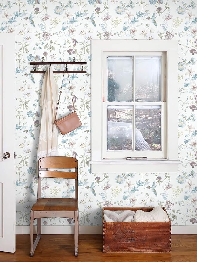 Ismoon Floral and Bird Peel Stick Wallpaper Blue Contact Paper 17.3x78.7in | Hummingbird Flower Wall Paper Removable Self Adhesive Waterproof Vinyl Wallpaper for Bedroom Cabinet Wall Decro - Image 6