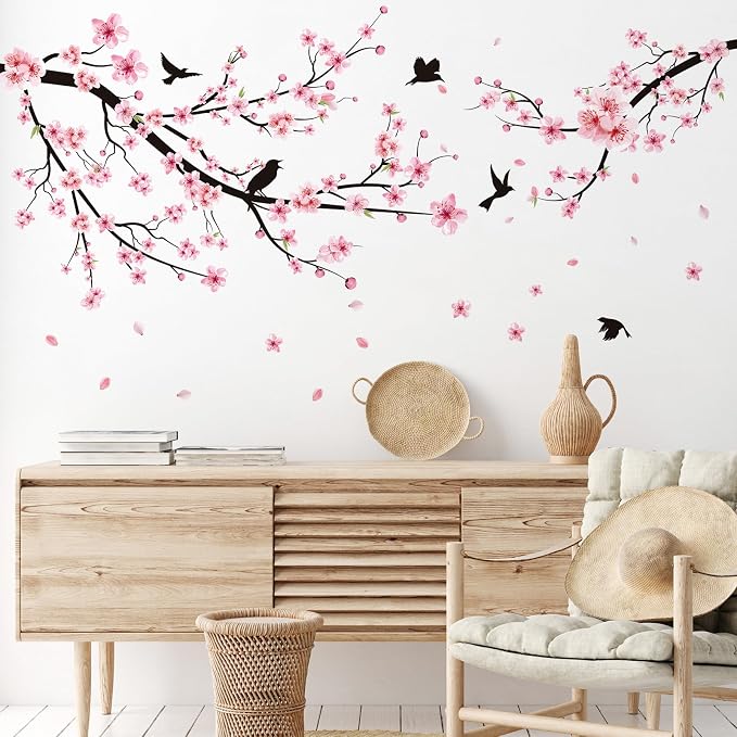 Zonon 6 Pcs Flower Wall Decals Peel and Stick Sticker, Cherry Blossoms | Vinyl Removable Wall Stickers & Murals, Pink Cherry Blossoms Wall Decals, Colorful Floral Decor for Bedroom, Living Room - Image 7