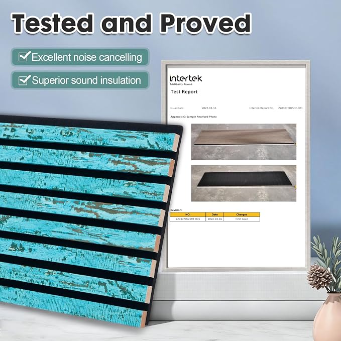 Wood Slat Acoustic Panels, 1-Piece 94.5"x12.6" Acoustic Wall Panels | Soundproof Wood Slat Wall Panels for Home Decor, Living Room, Bedroom, Office, Weathered Turquoise - Image 5