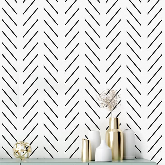 Erfoni Black and White Peel and Stick Wallpaper Herringbone Contact Paper | 17.7in x 393.7in Black Geometric Removable Wallpaper Modern DIY Self Adhesive Wallpaper for Livingroom Bathroom Decor by Erfoni