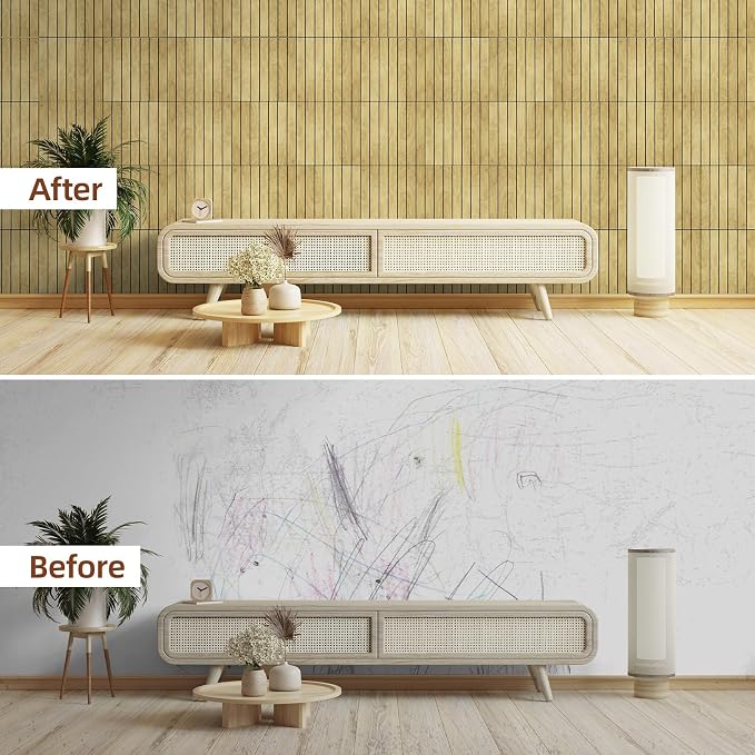 WADILE Peel and Stick Wood Slat Wall Panels 12x12in PVC 10 Pack | Decorative wall panels, self adhesive, living room, bedroom, accent wall, not real wood - Image 5