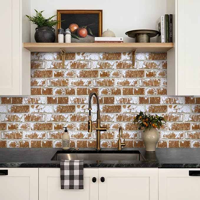 Commomy Faux Brick Wall Panels Peel and Stick Thin PVC 10 Pcs 11.8" x 11.8" | Small Size Thin PVC Quick Wall Covering Home Decor for Kitchen,Fireplace,Home Office (Covers 9.7 sq.ft) - Image 3