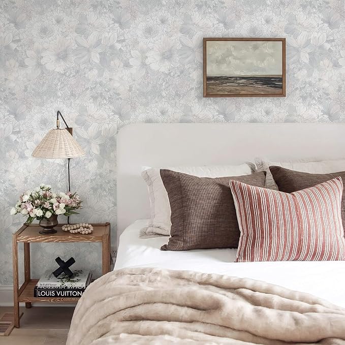 Heroad Floral Peel and Stick Wallpaper Vintage Grey/Pink Contact Paper 17.3''x393'' Removable Self-Adhesive Wall Paper for Cabinets Bedroom Bathroom Waterproof Renter Friendly Mural Decor Vinyl Roll - Image 6