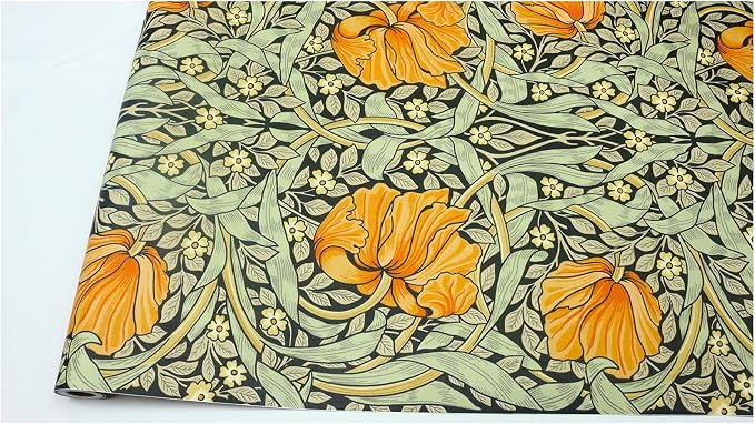 HAOKHOME William Morris Style Peel and Stick Wallpaper Art Deco Wall Paper | Green Black Yellow Textured Renter Friendly Removable Wall Paper Vintage Floral Bathroom Bedroom Contact Paper 17.3in x 9.8ft - Image 7