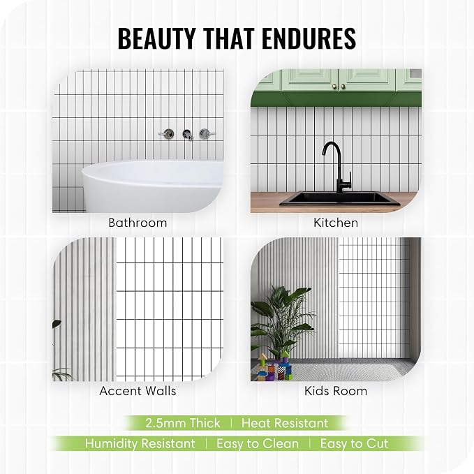 Select 5 Pack Peel and Stick Backsplash Square Tiles, 12x12 in, White Black | Extra Thick 3D Wall Panels, Heat & Water Resistant, Easy DIY Kitchen, Bathroom, Laundry, Fireplace & Rental Home Wall Décor - Image 3