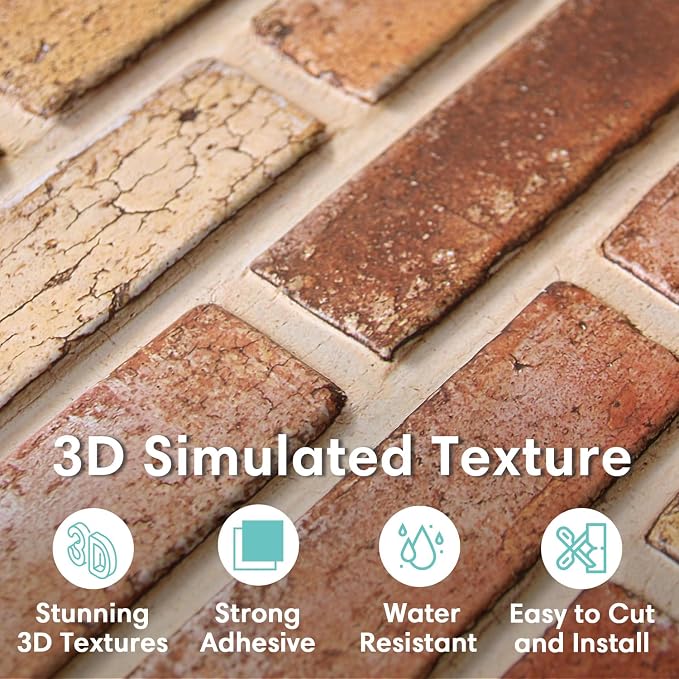 Commomy 3D Faux Brick Peel and Stick Wall Sticker - 10pcs 15.74" x 11.8" | Ultralight Thin PVC 3D Wall Panels Fake Brick Wallpaper Tiles for Home Office,Living Room Quick DIY Wall Decor(12.92 sq.ft) - Image 2