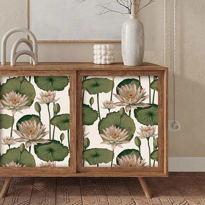 Orainege Floral Wallpaper Peel and Stick Floral Contact Paper Boho | 16.9inx118.1in Lotus Flower Wallpaper Removable Self Adhesive Wall Paper for Bedroom Cabinets Decorative - Image 5