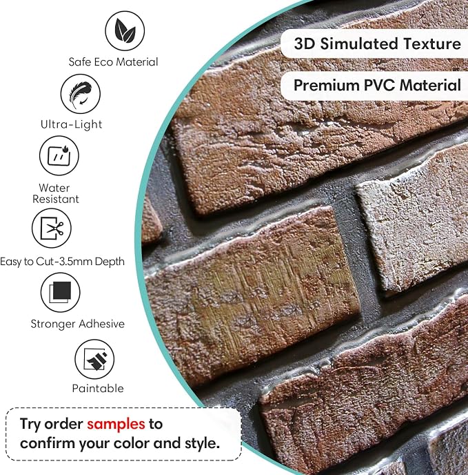 Commomy Faux Brick 3D Wall Panels - Not Real Brick 12 pcs of 22.8" x 11.8" | Thin UrltraLight PVC Matte Peel and Stick Brick Tile Retro Printable for Kitchen,Bedroom, Living Room（Covers 22.48 sq.ft） - Image 3