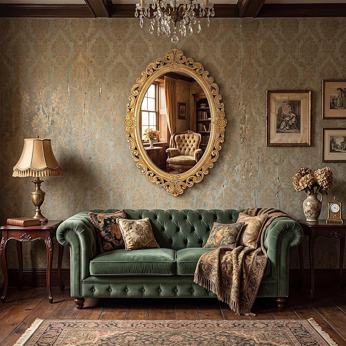Beeveer 1 Style Vintage Mirrors Set Decorative Oval Wall Mirror Small Antique Mirrored Tray Decorative Hanging Mirror for Bathroom Bedroom Jewelry Organizer Victorian Decor (Oval,Gold) - Image 4