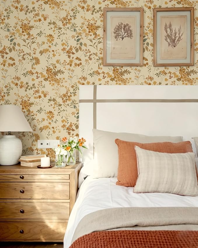Dimoon Boho Peel and Stick Wallpaper Brown Floral Contact Paper 17.3x394in |Neutral Botanical Flower Leaf Renter Friendly Removable Self Adhesive Stick on Wall Paper Decor for Bathroom Bedroom Vinyl - Image 2