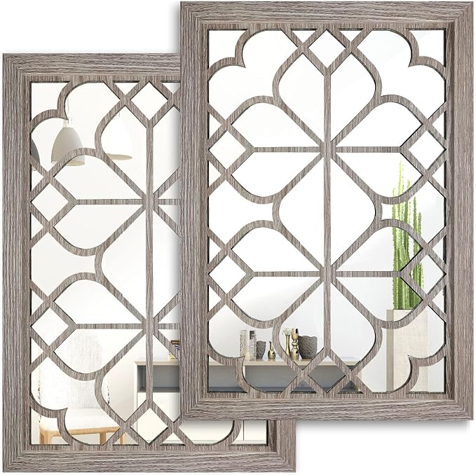 Wocred Set of 2 Rectangular Wall Mirror,Gorgeous Rustic Farmhouse Accent Mirror,Barn Wood Color Entry Mirror for Bathroom Renovation,Bedrooms,Living Rooms and More(11”x15”) by Wocred