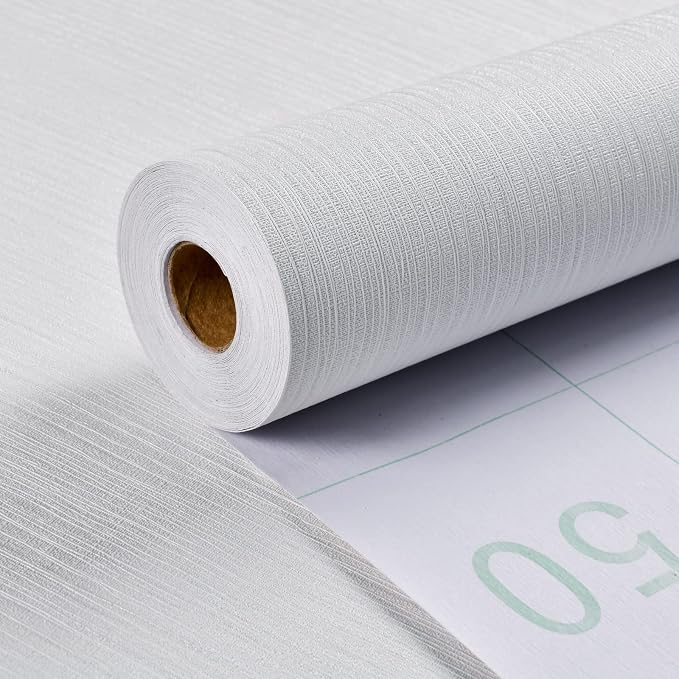 Haimin Grasscloth Textured Wallpaper 24in X 393in Fabric Contact Paper White Wall Paper Linen Peel and Stick Self-Adhesive Thick Vinyl Embossed Film Wallpaper (White) - Image 3