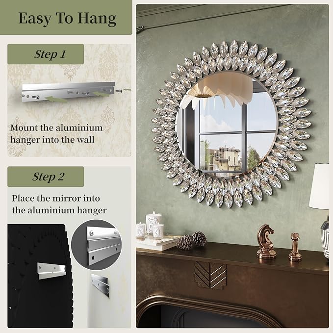 Kelly Miller 32" Jeweled Luxury Round Decorative Wall Mirror - Image 7