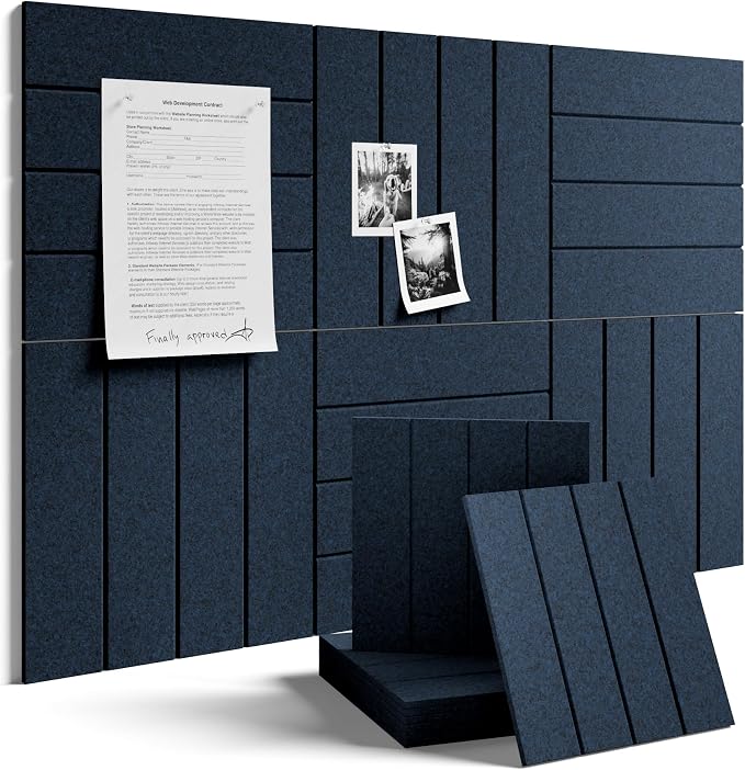 Fluxynara 36" x 24" Large Felt Bulletin Board, Carbon Blue | 6 Pack Cork Board Alternative with 30 Safe Adhesive Tabs, Felt Pin Boards for Wall Decor, Home, Office, Classroom, Dorm by FLUXYNARA