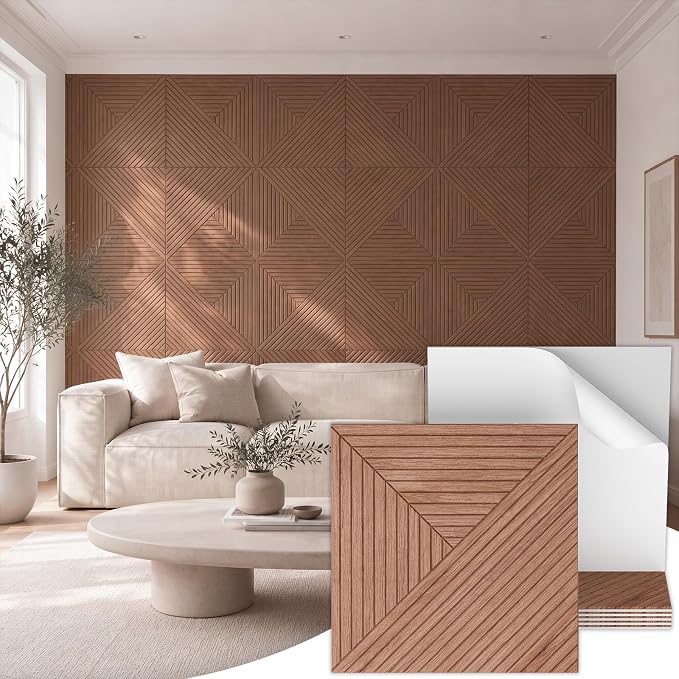 TONOR Acoustic Wall Panels Peel and Stick, 6 Pack 23.6''x23.6''-23.25 sq.ft. High-Density Acoustic Wood Panels Alternative. Soundproof Wall Panels for Interior Wall Decor, Home, Bedroom, Walnut by TONOR