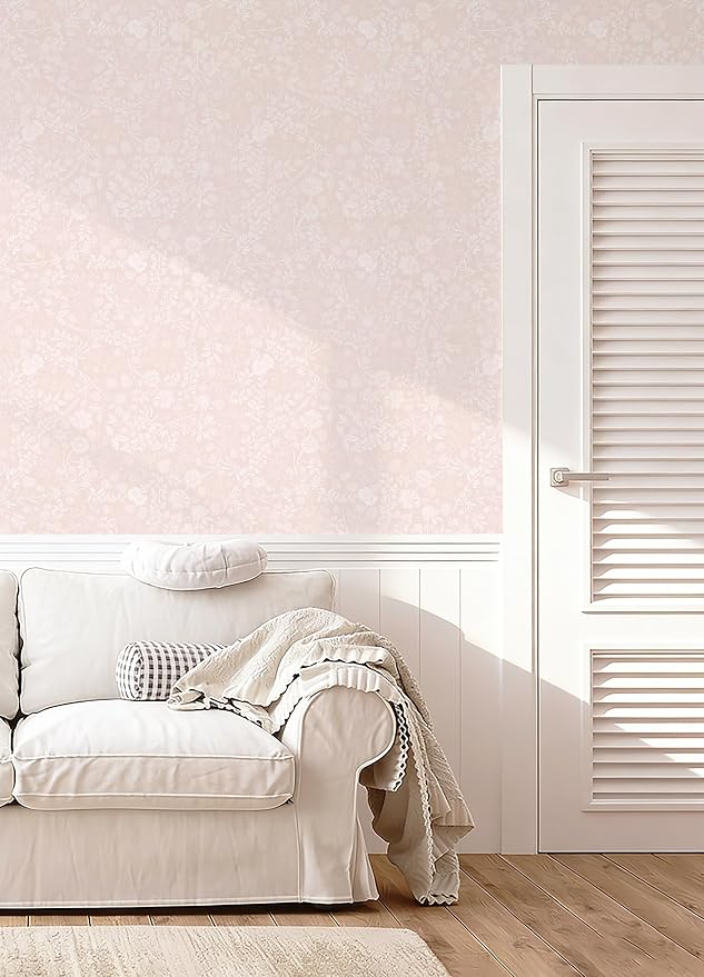 Guvana Pink and White Peel and Stick Wallpaper Floral Wallpaper Slef Adhesive Removable Waterproof Contact Paper Boho Wall Paper for Living Room Bedroom Stair Kitchen Bathroom 17.3''x78.7'' - Image 5