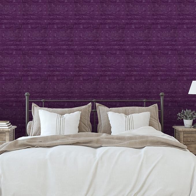 30PCS 3D Wall Panels Peel and Stick Faux Brick Wallpaper Purple Self Adhesive Foam Brick Paneling Faux Stone Wall Panels (30PCS, Purple) - Image 4