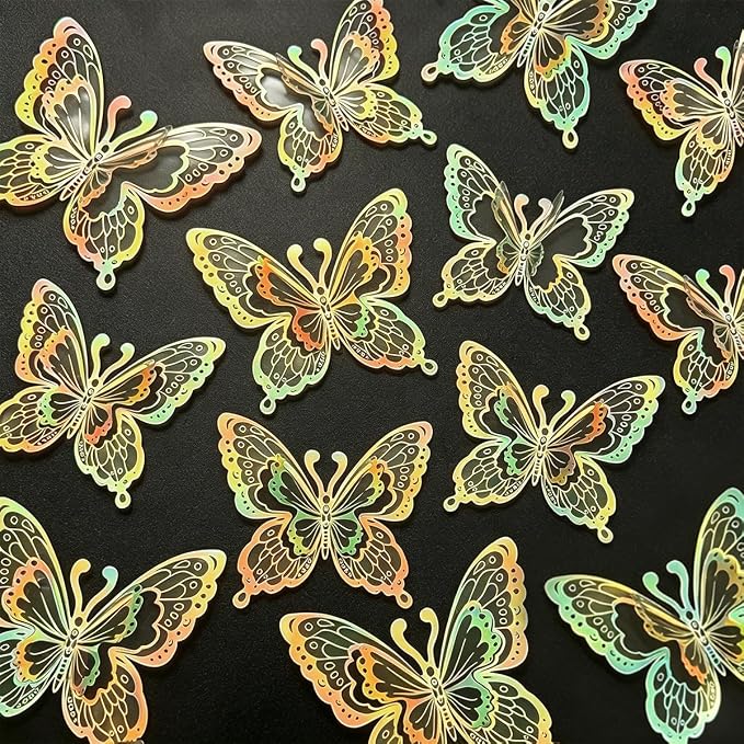 60 Pcs Butterfly Wall Decals - 3D Butterflies Removable Mural Wall Stickers for Home Room Bedroom Door Office Decorations (Gold) by eoorau