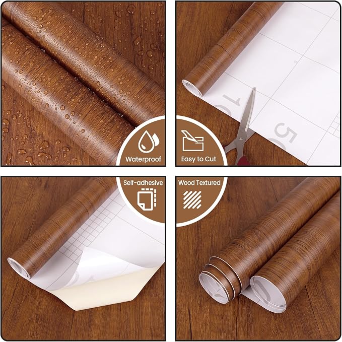 Wood Grain Contact Paper Peel and Stick Wallpaper for Cabinets Furniture | 17.7"x118" Brown Self-Adhesive Removable Vinyl Film Decor for Countertops Drawers Shelf Liner Home Furniture Renovation - Image 5