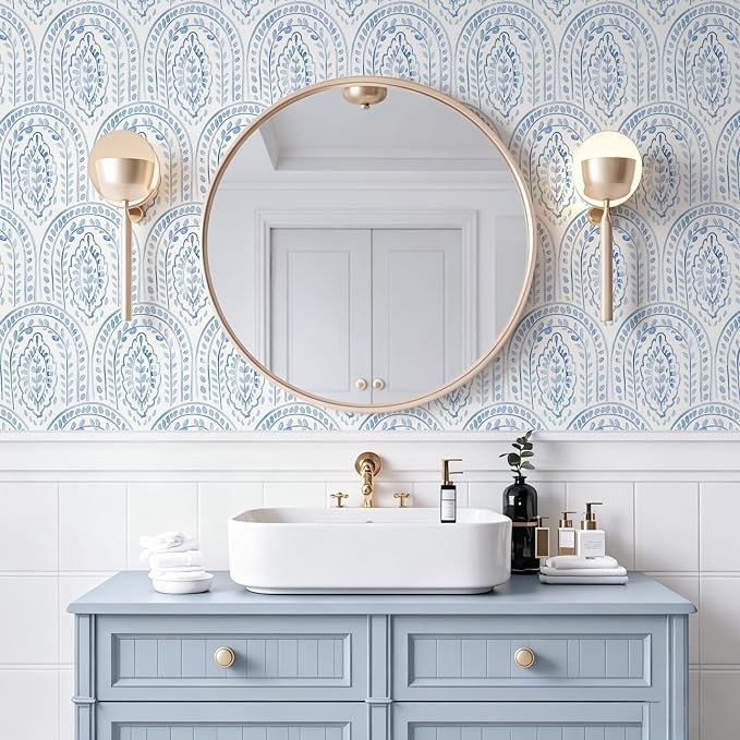 Peel and Stick Wallpaper Modern Wall Paper Boho Contact Paper Removable Peel and Stick Blue and White Self-Adhesive Wallpaper for Bathroom Bedroom Kitchen Wall Decor 17.3" x 394" - Image 4