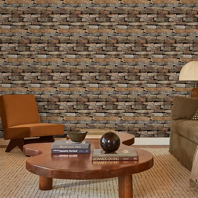 3D Peel and Stick Faux Stone Wall Panels 11.8" x 11.8" 10-Pack | Brown with Green, Stone-Look Textured Wall Sticker, Thin PVC Self Adhesive Wall Tiles for Interior Decor, Cover 9.7 sq ft - Image 9