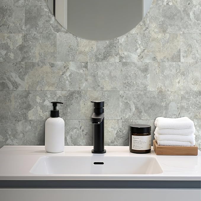 AULIGET 2-Piece Peel and Stick Backsplash Wall Tiles, 6" x 12" Grey & Beige Slate PVC Faux Stone Stick on Tiles for Backsplash Kitchen - Image 3