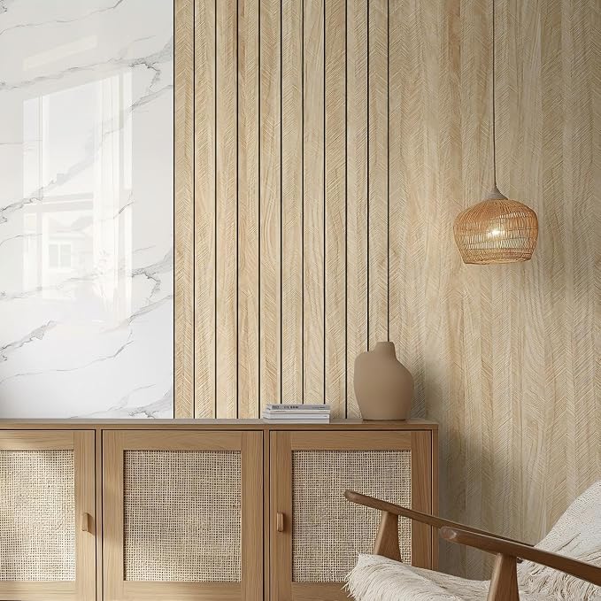 Chejiaye Peel and Stick 3D Wall Panel -23.6"x118"Soundproof Self-Adhesive Wall Sticker, Removable Thick PVC Slat Contact Paper for Kitchen Bedroom,Ceiling Wall Decoration Wood Grain (Brown) - Image 2