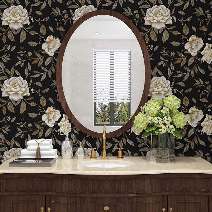 Laatse Dark Golden White Peony Floral Wallpaper Peel and Stick 17.5"x118" | Self Adhesive/Removable/Waterproof/Thick Vinyl Contact Paper for Bathroom Bedroom Shelf Cabinet Drawer,Prepasted,Easy Peel - Image 3