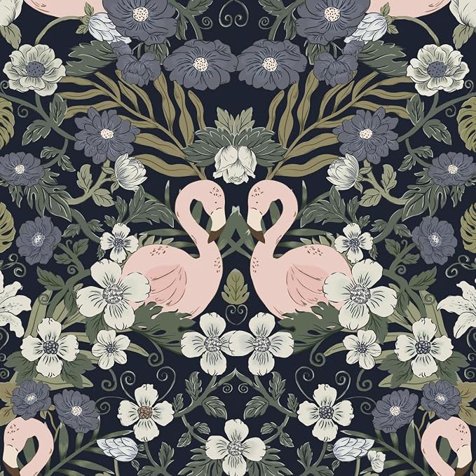 Heroad Vintage Peel and Stick Wallpaper Floral Flamingo Contact Paper Dark Blue William Morris Wall Paper Removable Renter Friendly Wallpaper for Bedroom Nursery Farmhouse Vinyl Rolls 17.3''X 196'' by HeroadBrand