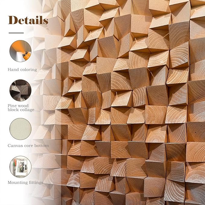 LIUZEYUE Warm Gradient Pine Relief, Rustic Wood Wall Art, Sculpted Art | wooden wall art for living room; tan and cocoa brown, multi-level pine; apartment foyer compact focal wall; 27.6 x 55.1 in - Image 3