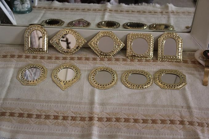 Set of 5 Small Decorative Wall Mirrors – Gold Brass Handmade Mirror Set | Octagon, Arched, Horizontal Oval, Square and Diamond Shapes | Living Room, Bedroom, Home wall Hanging Mirrors Decor - Image 8