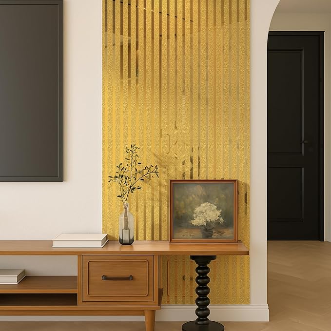 23.62" x 110.24"Peel and Stick Wallpaper Self Adhesive Stripe Wall Covering | 2mm Thick 3D Modern Glossy Stripe Textured Vinyl Wall Panels Waterproof Renter Friendly Soundproof Wall Paper Roll for Walls - Image 2