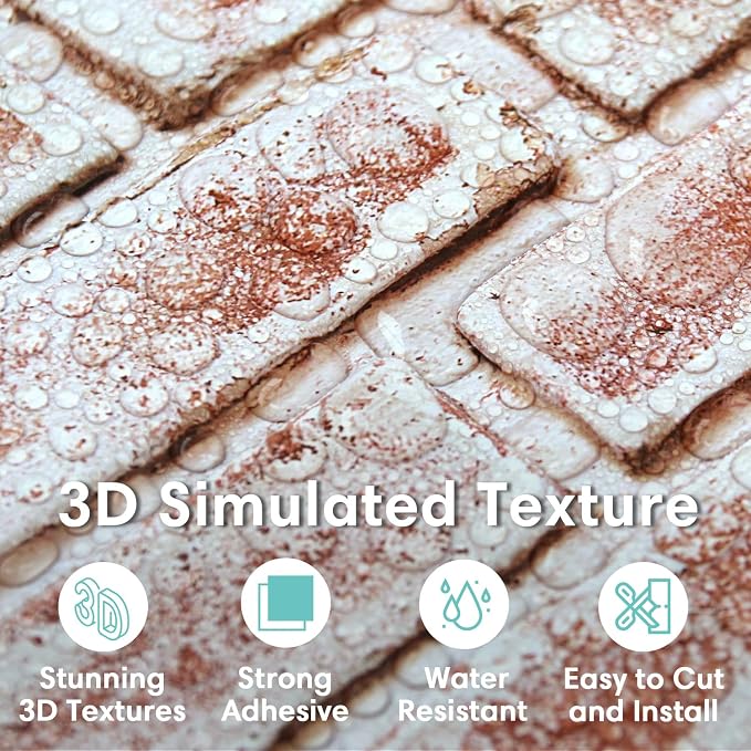 Commomy 3D Peel and Stick Faux Brick Wall Panels - 10pcs 15.74" x 11.8" | Ultralight Thin PVC 3D Wall Panels Fake Brick Paneling for Home Office,Bedroom,Quick DIY Home Decor(12.92 sq.ft) - Image 2