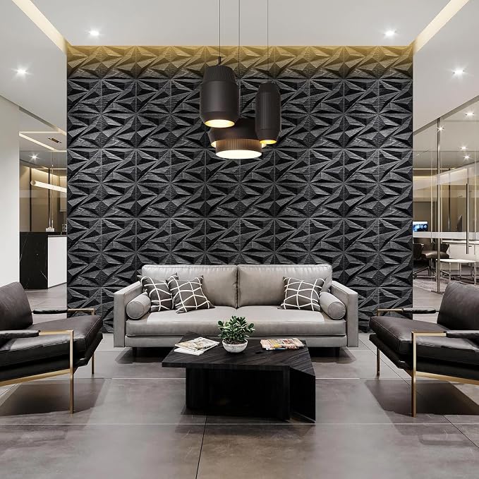 STICKGOO 3D Wall Panels for Interior Wall Decor, Black Wood Diamond Design Accent Wall Panels, 12''x12'' Modern Decorative Wall Panels for Living Room, Bedroom, Office, 33 Pack - Image 2