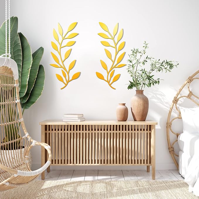 Zhengmy 2 Pcs Metal Leaf Wall Art Vine Branch Decor,Gold | Olive Branch Metal Decor for Living Room Hallway, Symmetrical Leaf Pair for Doorway Entryway, Lightweight Hanging Art Design - Image 7