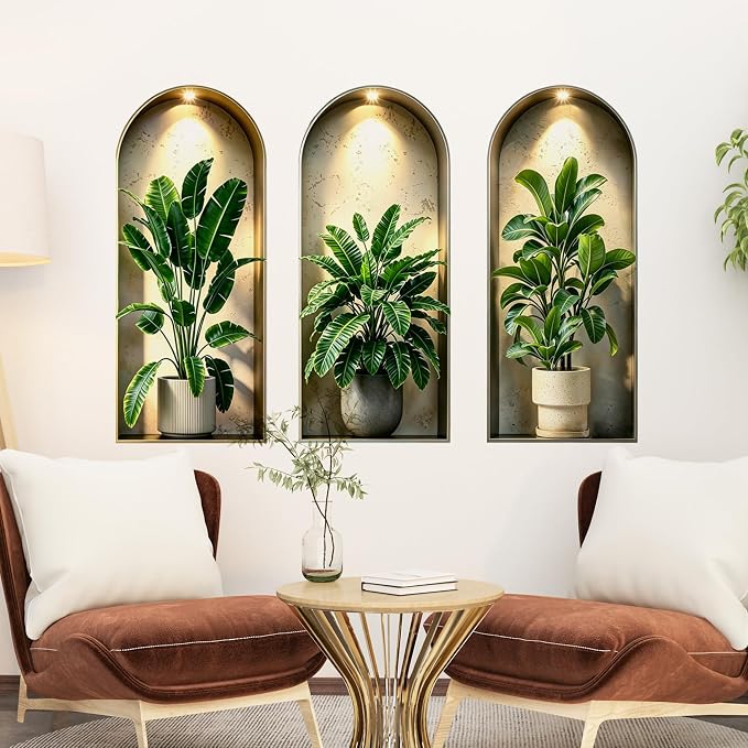 3D Potted Plants Green Leaves Wall Decals - Peel and Stick, 3D Magic Wall Art Mural Sticker - for Living Room, Bedroom, Aisle Entrance, Sofa Backdrop, Yoga Room, and Home Decor - Image 6