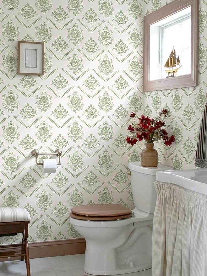 Ismoon Boho Floral Peel and Stick Wallpaper Sage Green for Vintage Bedroom | Renter Friendly Self Adhesive Removable Textured Contact Paper Botanical Wall Paper Vinyl for Bathroom Decor 17.3 X 78.7in - Image 4