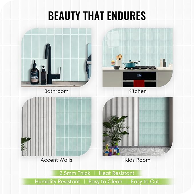 Select 5 Pack Peel and Stick Backsplash Square Tiles, 12x12 in, Mint | Extra Thick 3D Wall Panels, Heat & Water Resistant, Easy DIY Kitchen, Bathroom, Laundry, Fireplace & Rental Home Wall Décor - Image 3