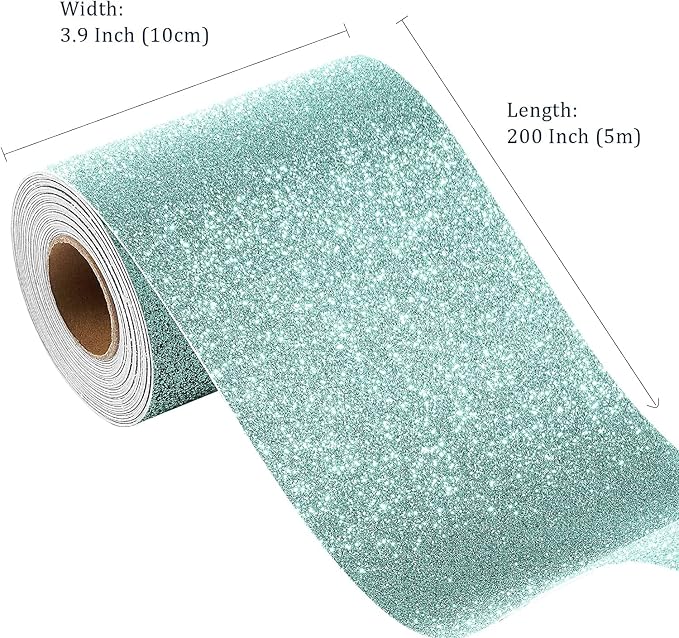 FunStick Light Teal Glitter Wallpaper Border Peel and Stick Wall Border Decor Self Adhesive Removable Teal Wallpaper Borders for Room Mirror Frame Border Trim Sparkle Glitter Contact Paper 3.9"x200" - Image 6
