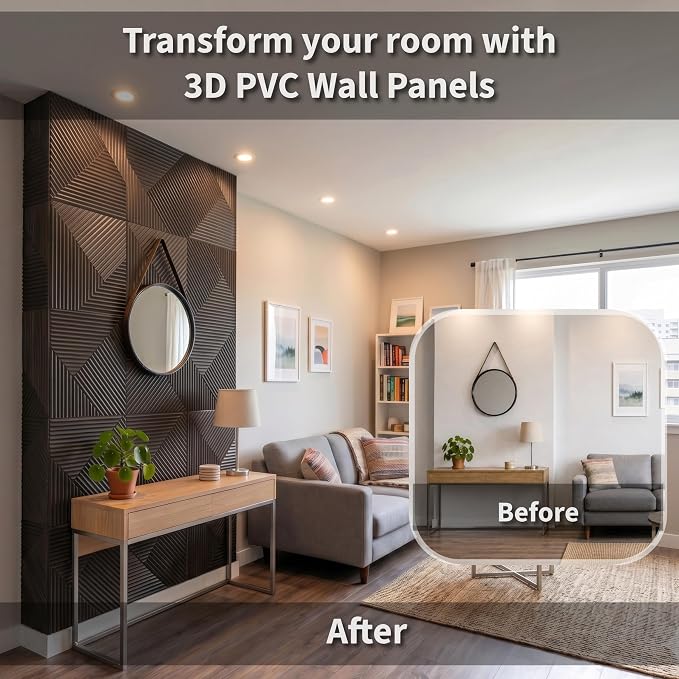 3D Wall Panels for Interior Wall Decor, PVC, Matte Black | 19.7x19.7 Inch, 12 Pack 32 Sq Ft, Waterproof, Decorative Textured Tile, Paintable, Fire Resistant, Lightweight Modern Accent - Image 14